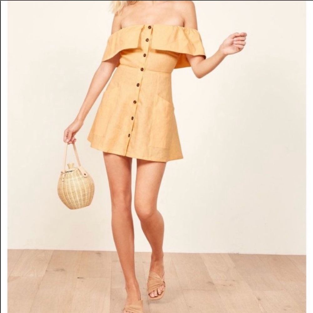 Reformation Landy Off Shoulder Linen Dress